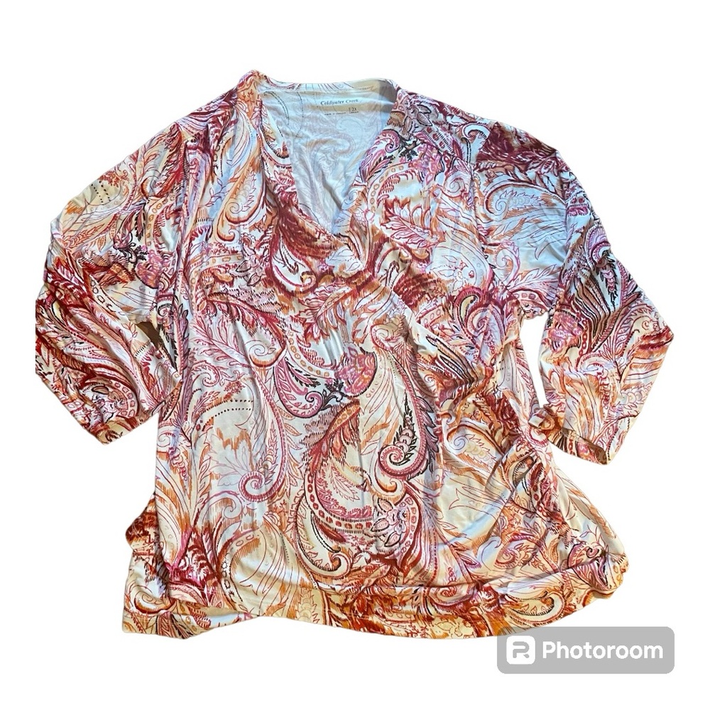 Coldwater Creek 2X ladies shirt that feels like PJ’s! Red, pink, orange, & brown